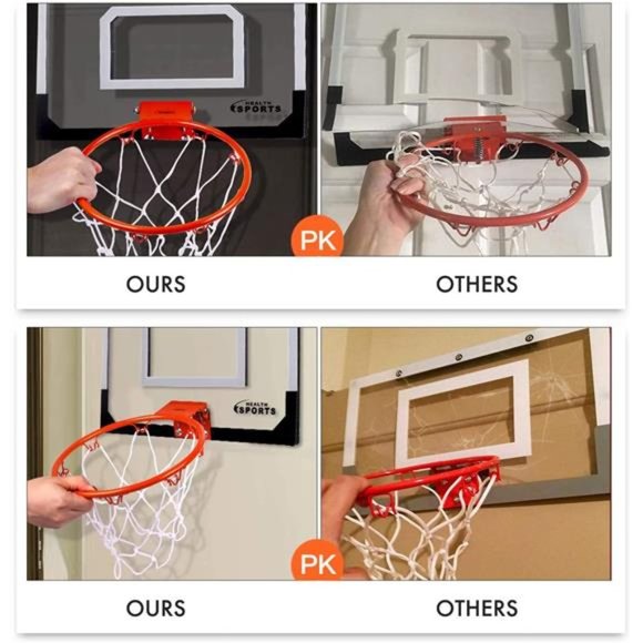 Indoor Mini Basketball Hoop Set for Kids - 17" x 12.5" Door Basketball Hoops - Picture 6 of 6